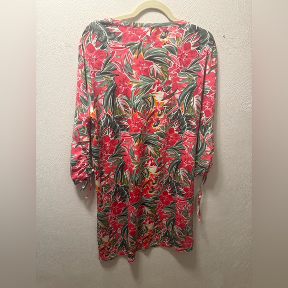 Caribbean Joe Feminine Pink Tropical Shift Tunic Mini Dress Resort Vacation L - Picture 3 of 4